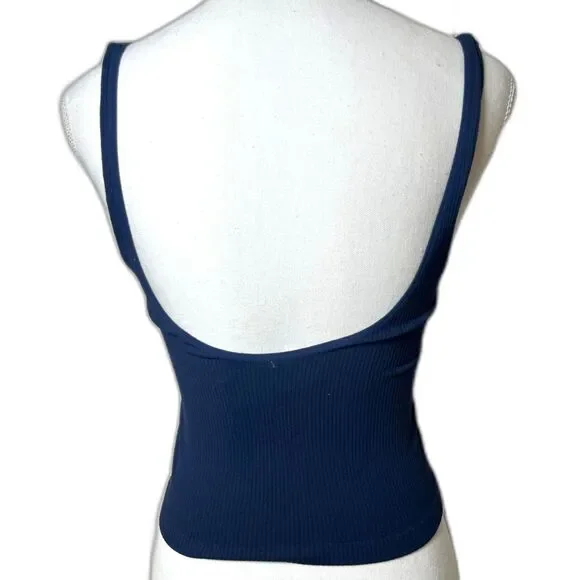 Free People Intimately Meg Crop Top Navy Blue Tank Bra Size M/L Y2K Boho NWOT - Picture 5 of 6